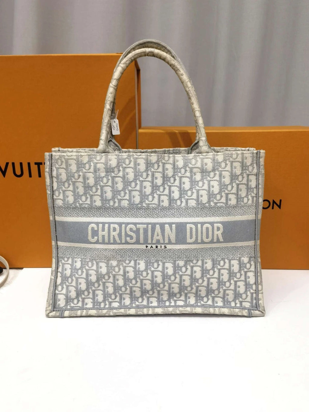 Dior Canvas Book Tote Gray Top Handle Bag For Women