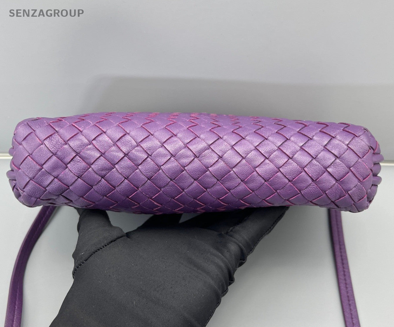 Bottega Veneta Intrecciato 2Way Crossbody Shoulder Bag Purple Silver Women
