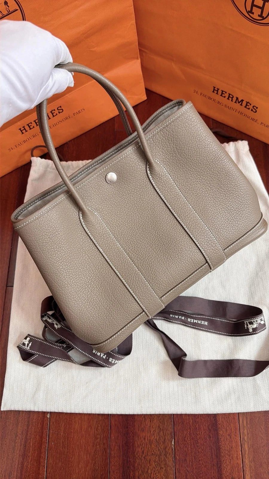 Hermes Garden party30 Top Handle Bag Gray Silver Used Women Classic