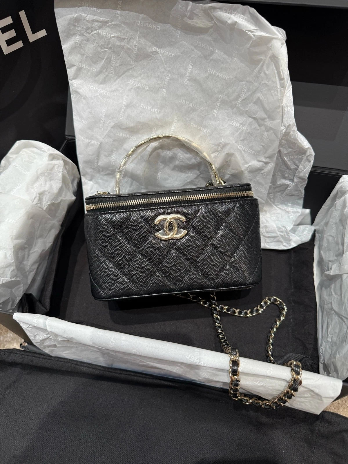 New Chanel Coco Crush Black Gold Calfskin Crossbody Bag For Women