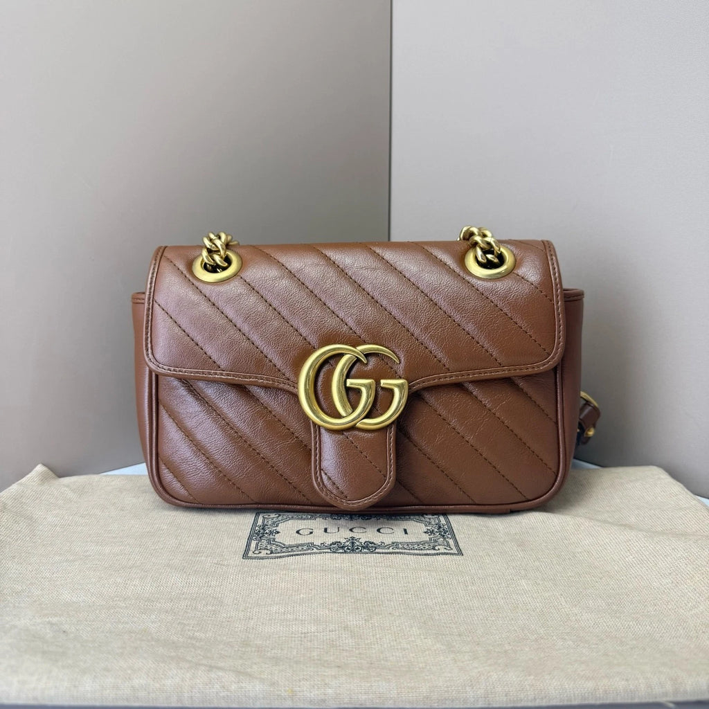 GUCCI Marmont22 Brown Chain Shoulder Bag For Women