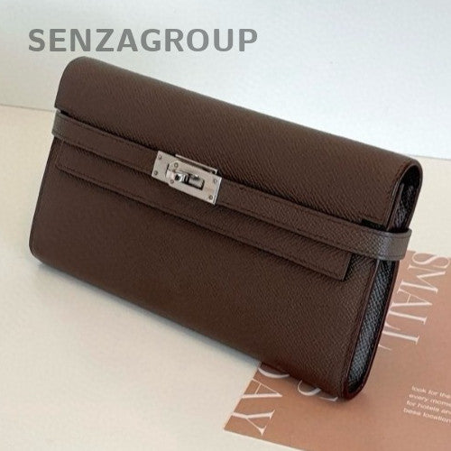 Hermes Kelly Long Wallet Clutch Gray Silver Used Women Classic