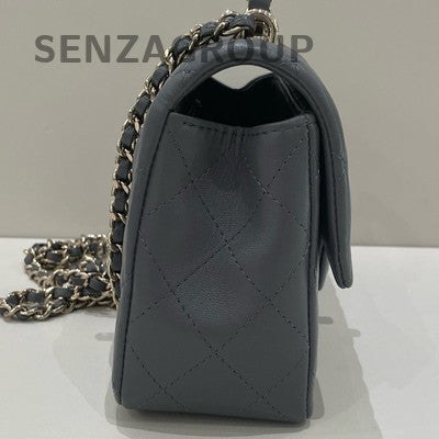 Chanel 23K Mini Grey Gold Chain Shoulder Crossbody Bag Classic Quilted