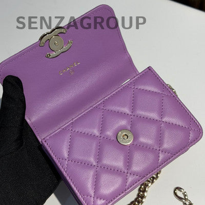 Chanel Mini Purple Quilted WOC Gold Hardware Crossbody Bag Women's Fashion