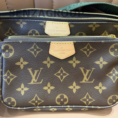 Louis Vuitton Monogram Zip Shoulder Crossbody Bag Brown Green Gold Classic Women