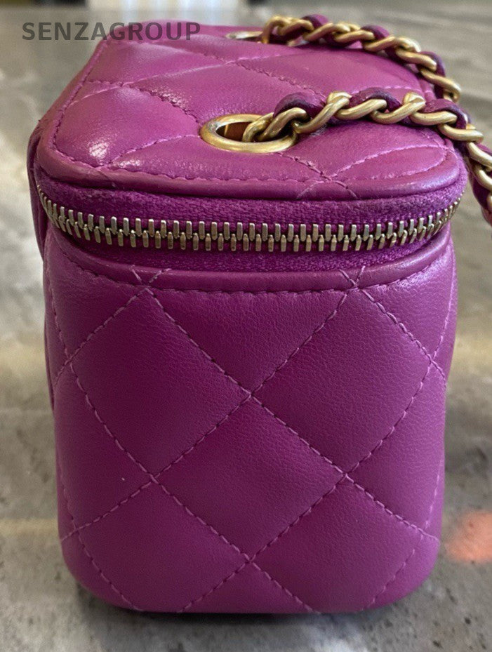 Chanel Lambskin Chain Shoulder Bag Crossbody Purple Gold Women Classic Diamond