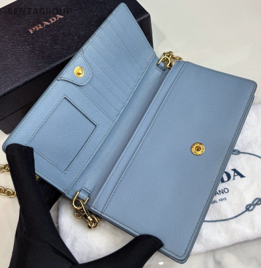 PRADA Ligth Blue Wallet Woc Crossbody bag Almot brand NEW