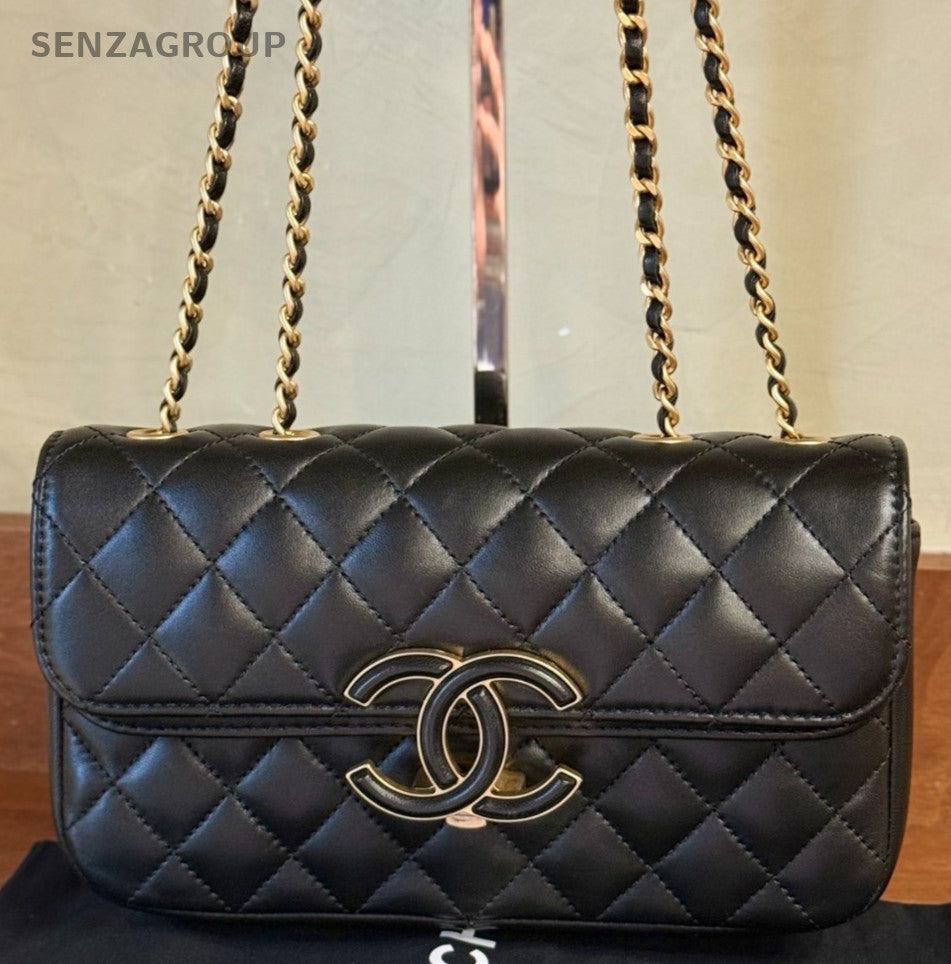 Chanel Classic Flap Egyptian Series Chain Shoulder Bag Black Gold Women Designer
