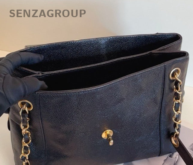 Chanel Chain 2Way Shoulder Bag Crossbody Black Gold Used Women Classic Fashion