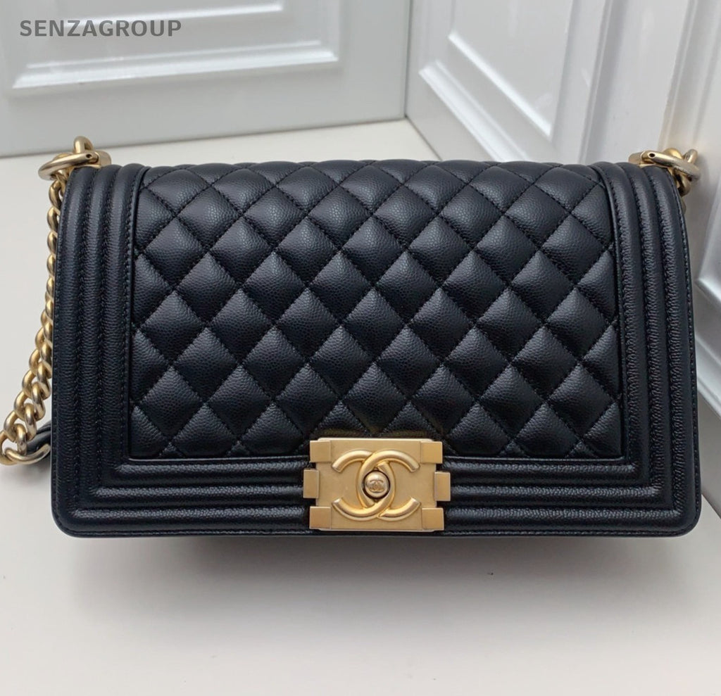 Chanel Leboy MM Chain Diamond Shoulder Bag Black Gold Women Classic Fashion