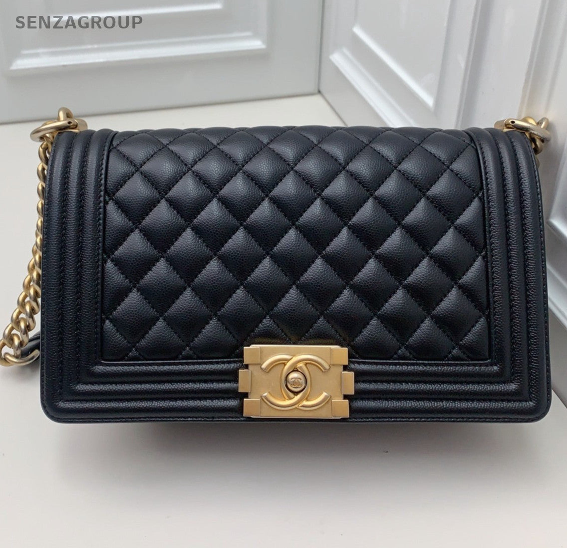 Chanel Leboy MM Chain Diamond Shoulder Bag Black Gold Women Classic Fashion