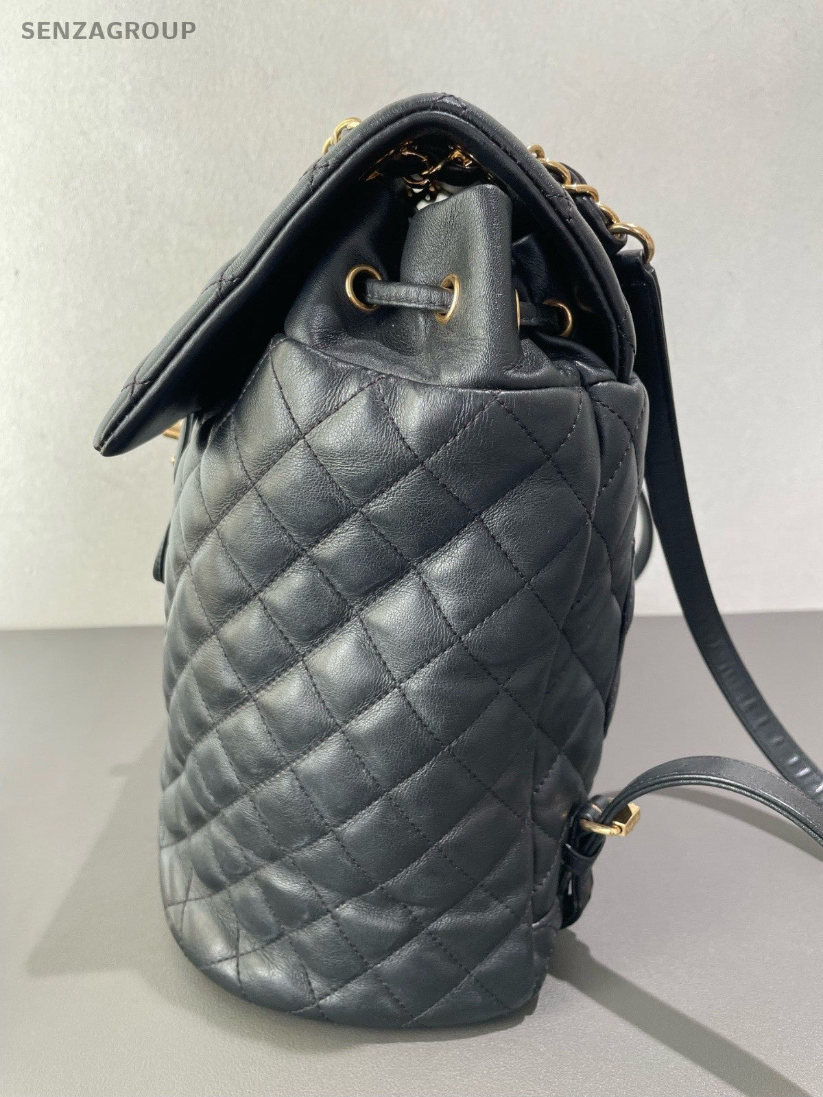 Chanel Salzburg Diamond Backpack Black Gold Unisex Adults Classic