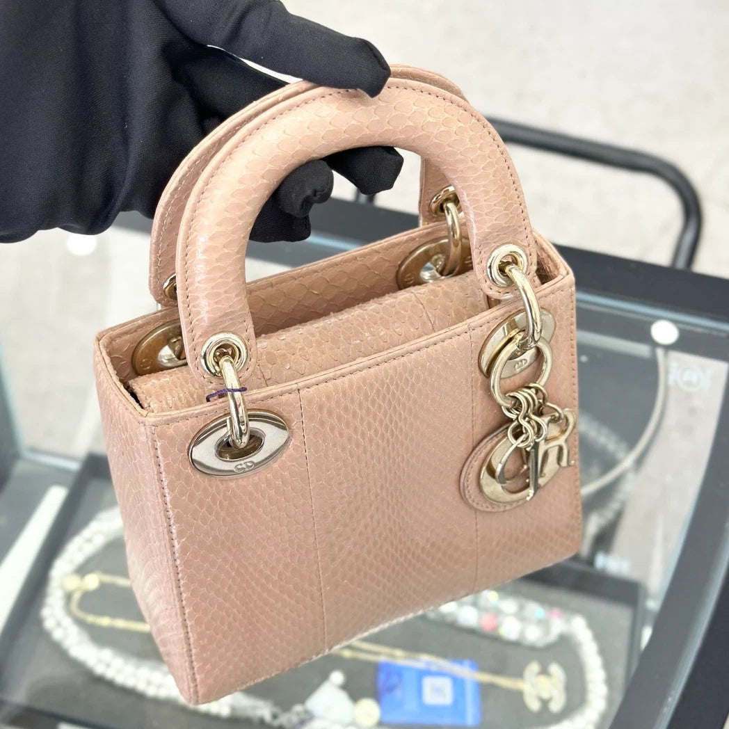 Christian Dior Lady Dior Chain Crossbody Top Handle Bag Pink Gold Women S