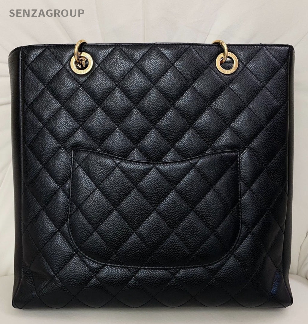 Chanel GST Chain Calfskin Shoulder Bag Black Gold Used Women Diamond Classic