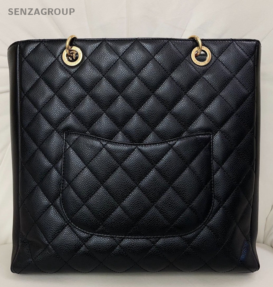 Chanel GST Chain Calfskin Shoulder Bag Black Gold Used Women Diamond Classic