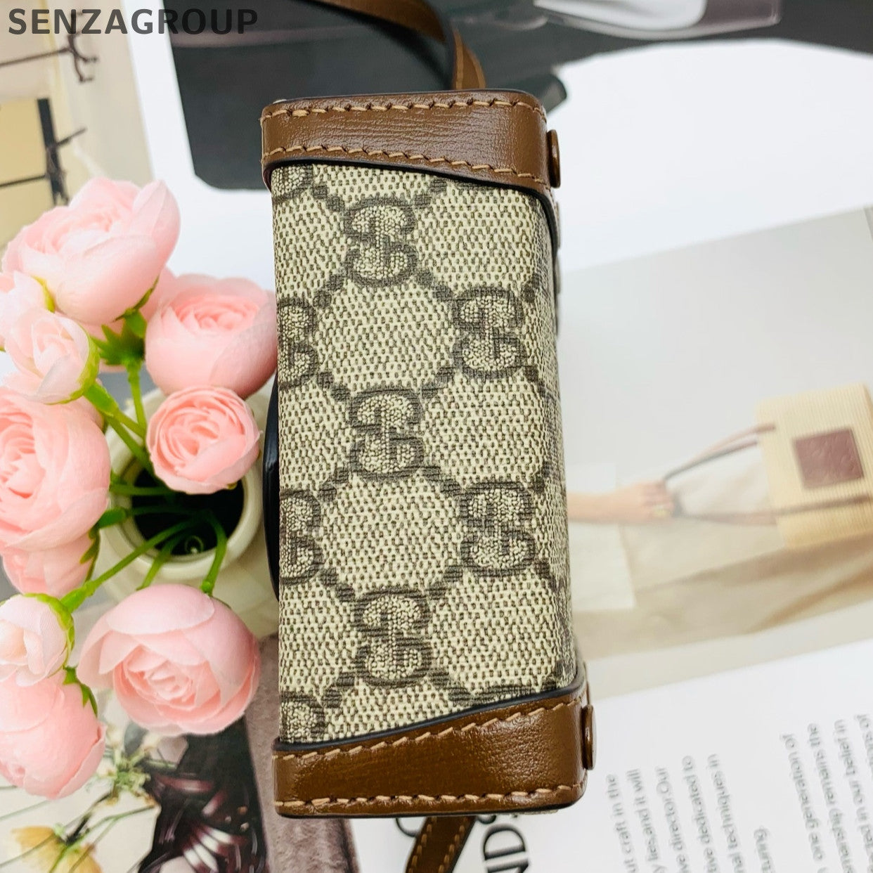 Gucci GG Supreme Brown Vertical Phone Bag Crossbody For Women