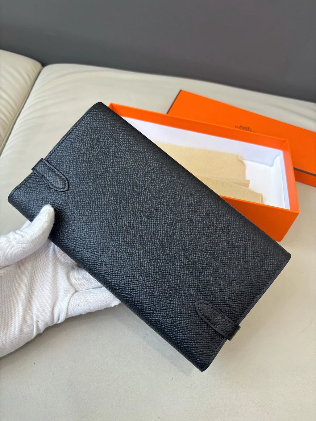 Hermès Kelly Long Wallet Card Holder Daily Use Black Silver Women Classic