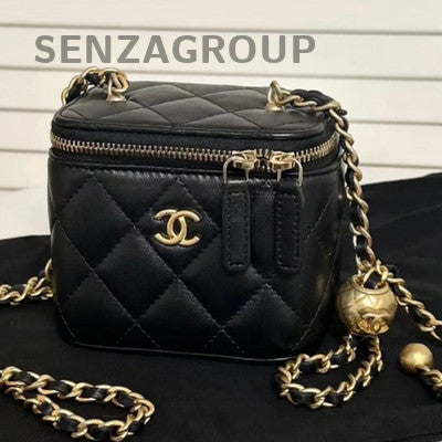 Chanel Mini Vanity with Gold Ball Chain Black Crossbody Bag for Women