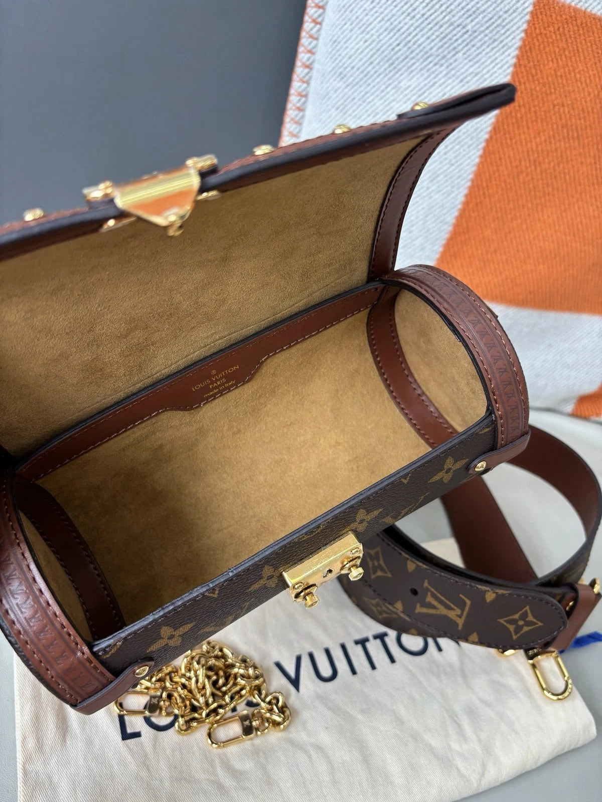 Louis Vuitton Papillon Chain Shoulder Bag Crossbody Brown Gold Women Classic