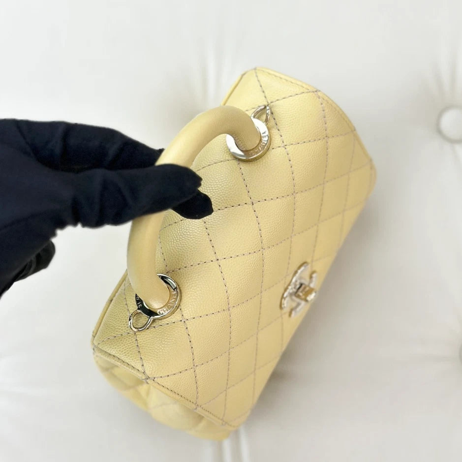 Chanel Coco Handle Mini Calfskin Top Handle Chain Crossbody Yellow Gold S