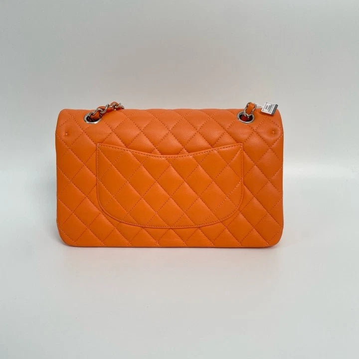 CHANEL Classic Flap Orange Lamskin Medium Shoulder Bag For Women