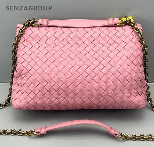 Bottega Veneta Intrecciato Olympia Chain Shoulder Bag Pink Gold Women Classic