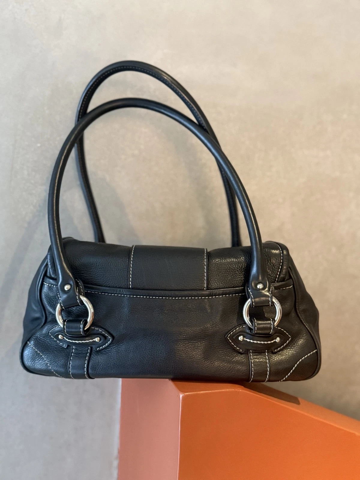 Christian Dior Calfskin PM Shoulder Bag Black Silver Hardware Women Classic