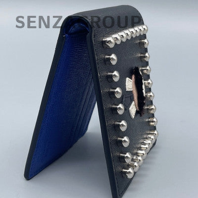 FENDI Studded Short Wallet Black Blue Women Classic