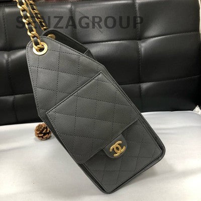 Chanel Classic Small Flap Bag Grey Gold Chain Shoulder Crossbody Women