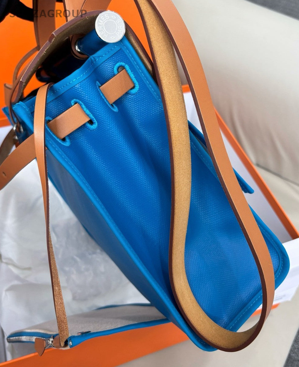 Hermes Herbag 2Way Top Handle Bag Crossbody Blue Orange Used Women Classic