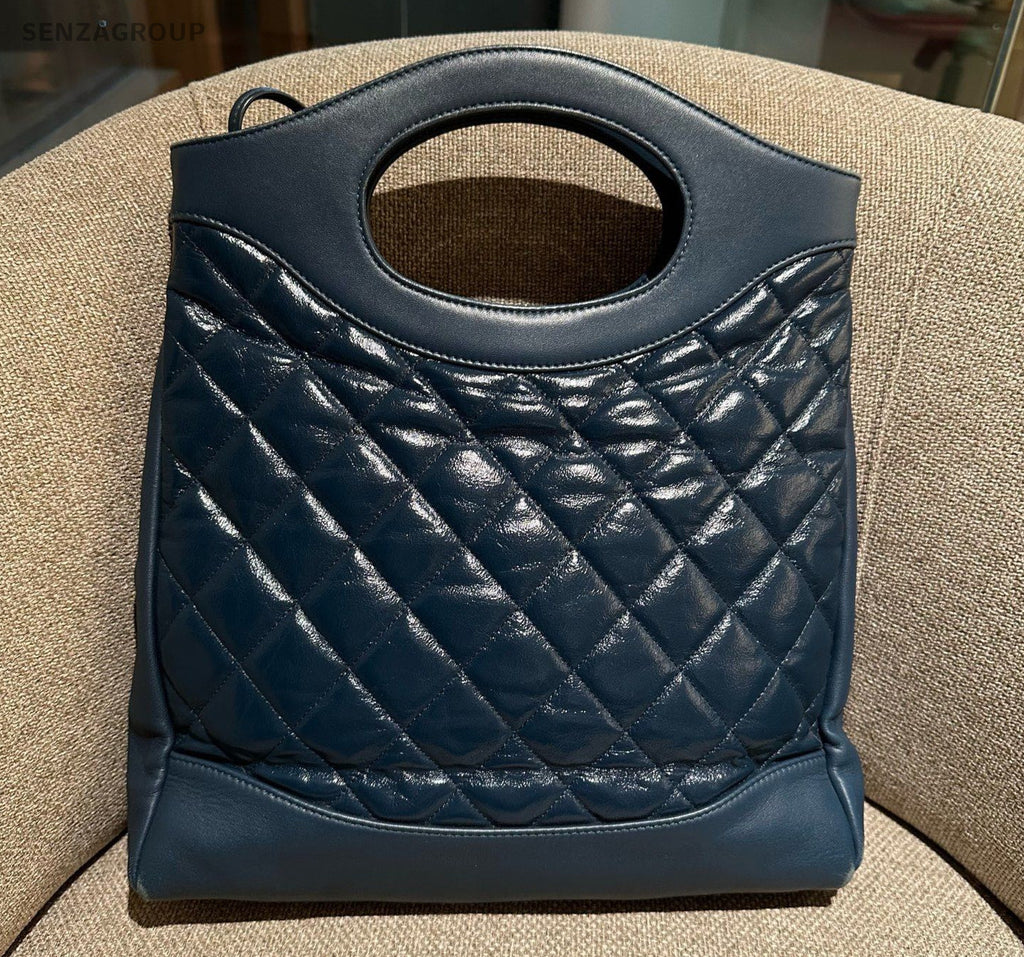 Chanel 31Bag MM Lambskin Blue Silver Diamond Top Handle Bag Chain Crossbody