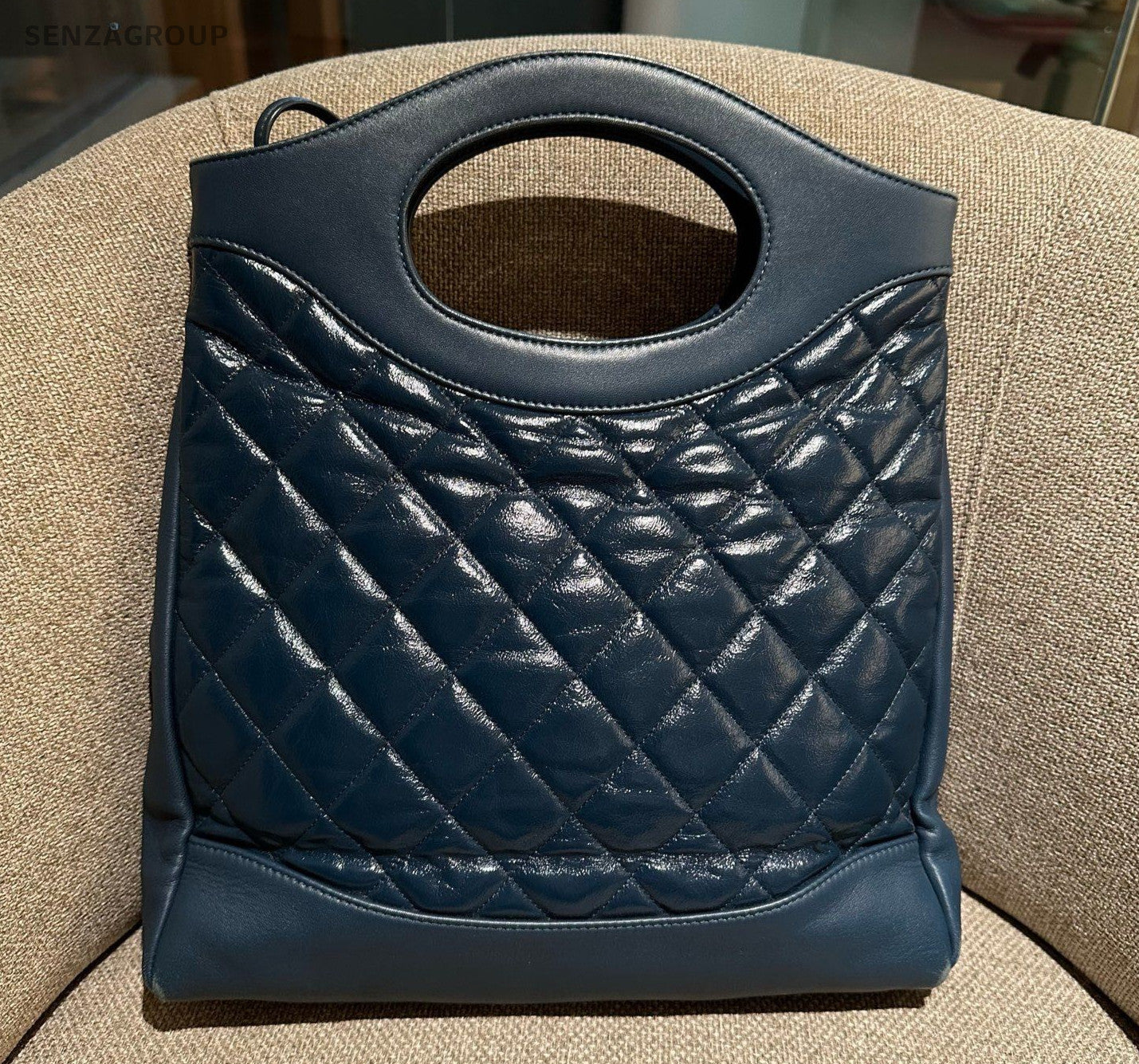 Chanel 31Bag MM Lambskin Blue Silver Diamond Top Handle Bag Chain Crossbody