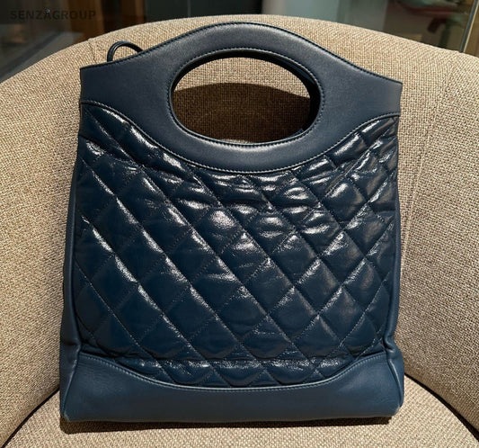 Chanel 31Bag MM Lambskin Blue Silver Diamond Top Handle Bag Chain Crossbody