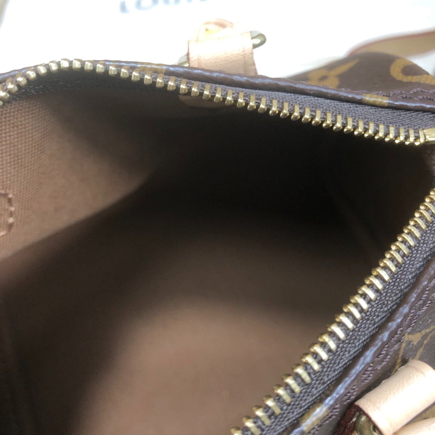Louis Vuitton Speedy Nano Monogram Shoulder Bag Crossbody Brown Gold Used Women