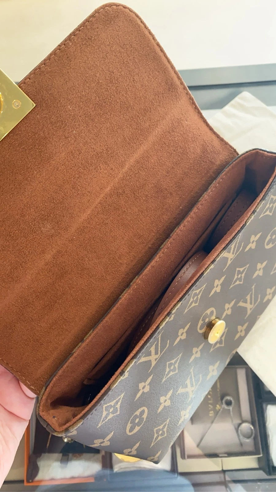 Louis Vuitton Brown Leather Locky BB Top Handle Bag For Women