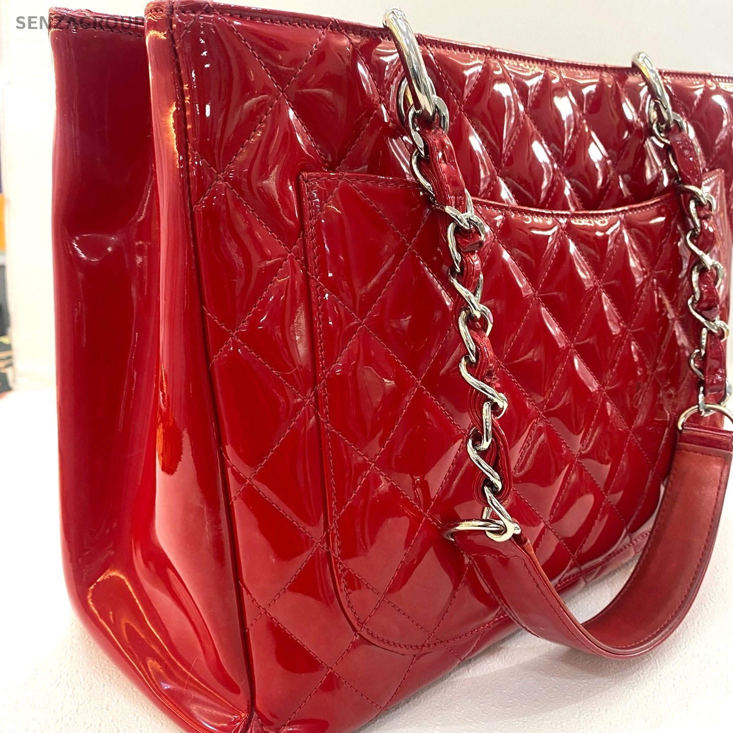 CHANEL GST Chain Strap Oil waxed leather tote Shoulder bag Women Red