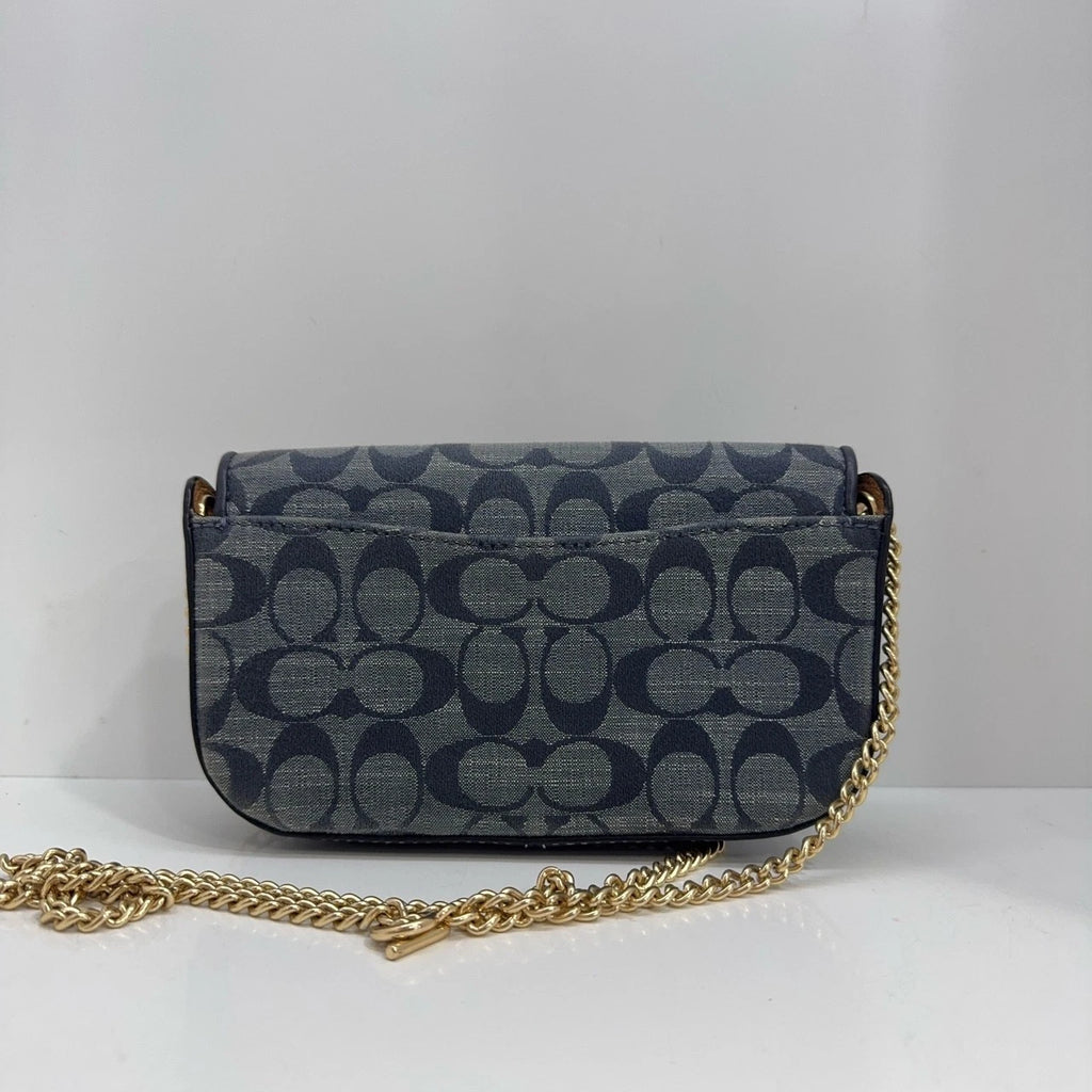 Coach Women's Blue Denim Leather Monogram Saddle Shoulder Crossbody Bag