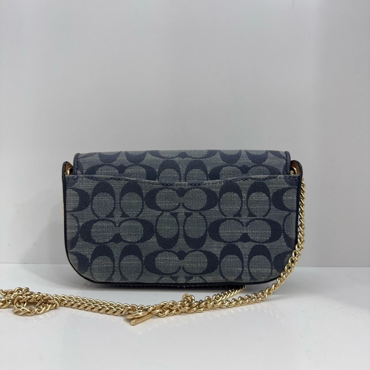 Coach Women's Blue Denim Leather Monogram Saddle Shoulder Crossbody Bag
