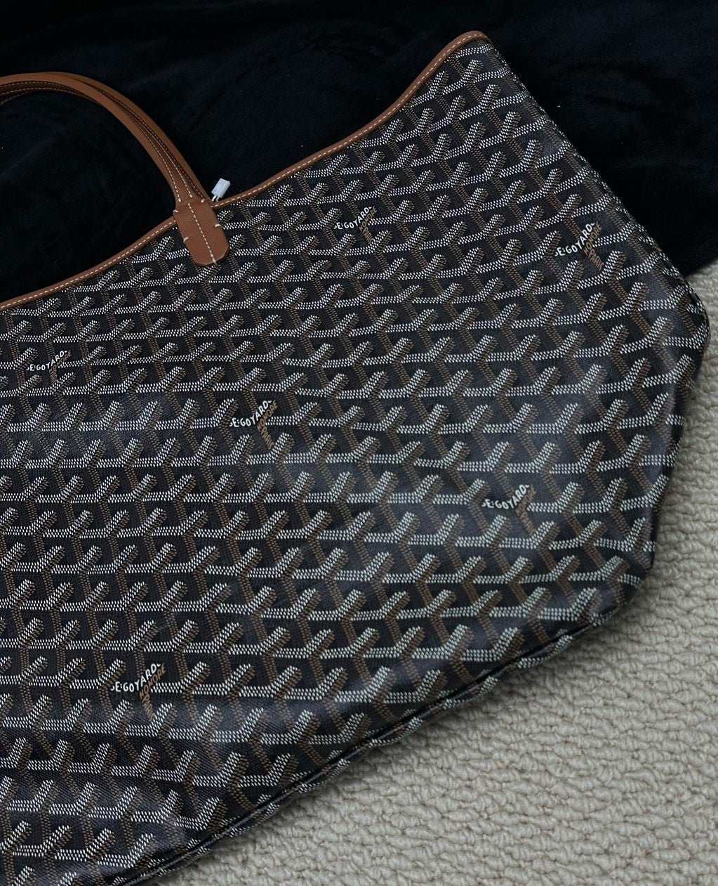 Goyard GM Canvas Monogram Tote Shoulder Bag With Pouch Women Black.