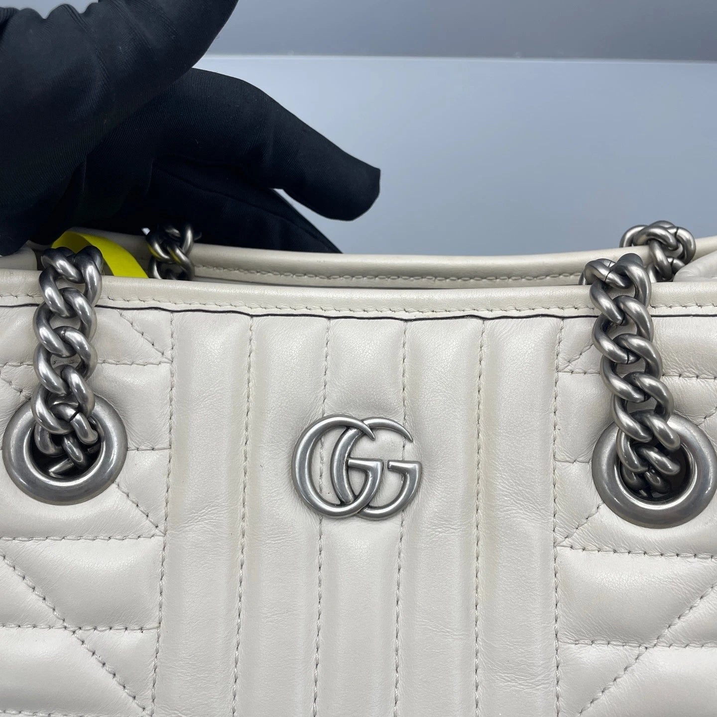 Gucci Marmont White Silver Tote Bag Excellent