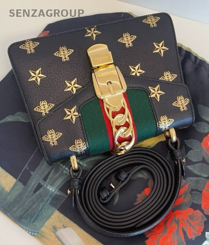 Gucci Sylvie Small Limited Edition bee Top Handle 2way Shoulder bag Women Black