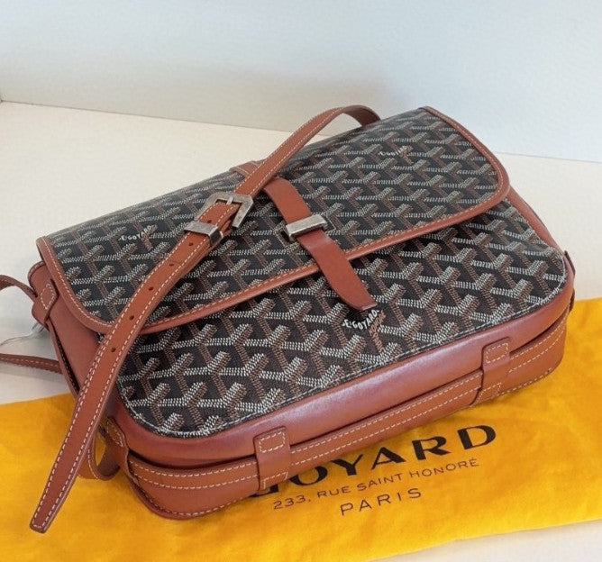 Goyard Belvedere 2Way Shoulder Bag Crossbody Brown Silver Unisex Adults Classic