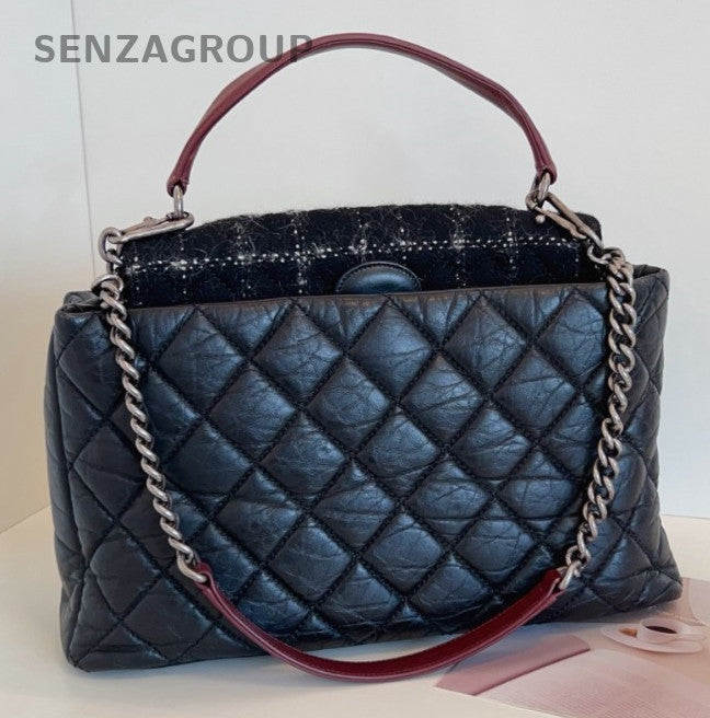 Chanel Cocohandle 2Way Calfskin Top Handle Bag Shoulder Bag Black Silver Diamond