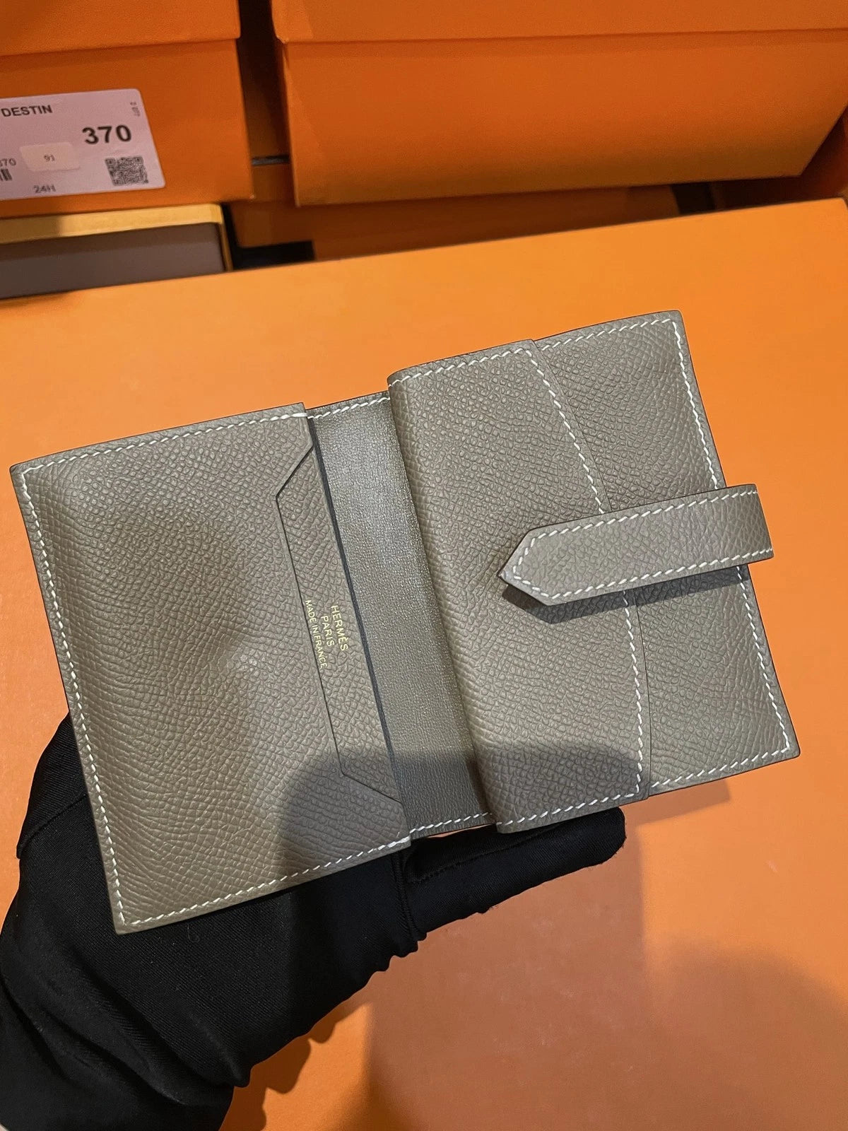 Authentic Hermes Wallet Epsom Clutch Grey Gold Hardware