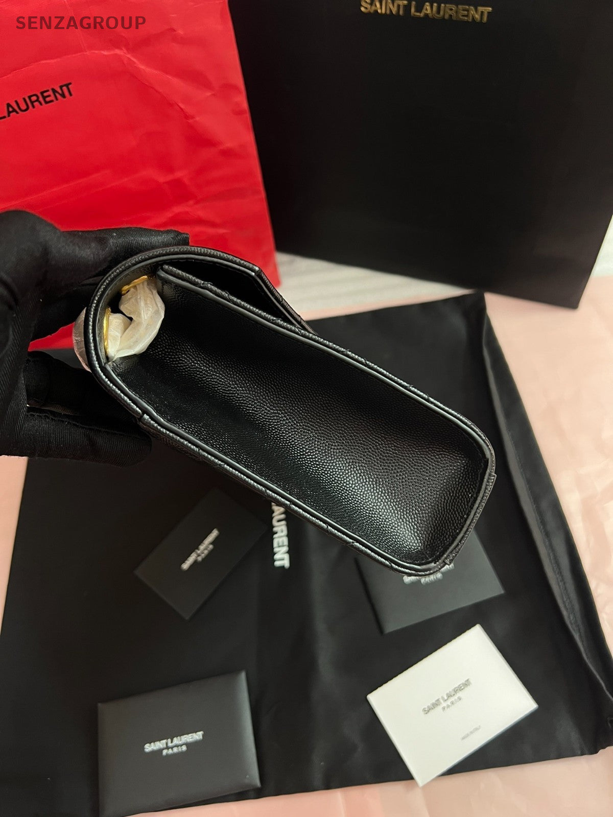 YSL Saint Laurent Envelope MM Chain Shoulder bag Black Gold Women Brand NEW