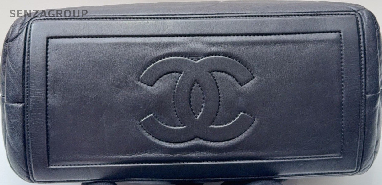 Chanel Lambskin Leather Tote Bag Top Handle Bag Blue Used Women Classic Designer