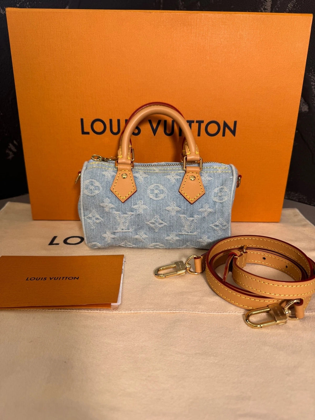 Louis Vuitton Speedy Nano Denim Light Blue Top Handle Bag For Women
