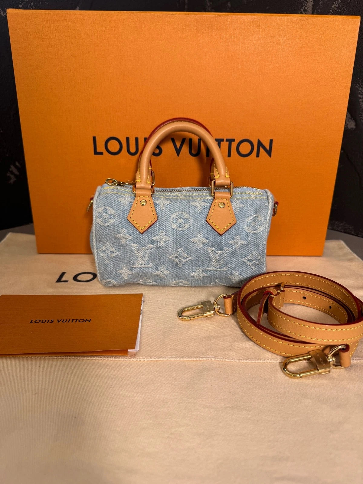 Louis Vuitton Speedy Nano Denim Light Blue Top Handle Bag For Women