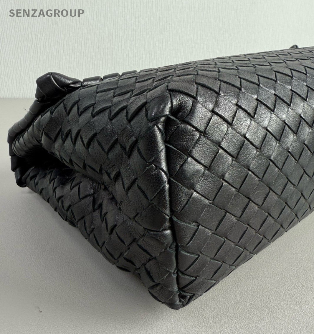 Bottega Veneta Lambskin Chain Shoulder Bag Black Used Women Classic Fashion