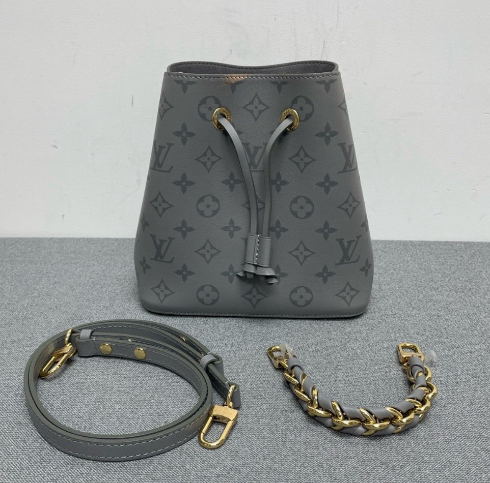 Louis Vuitton Monogram Calfskin Bucket Top Handle Shoulder Crossbody Gray Women